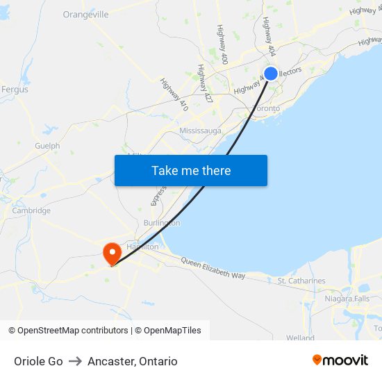 Oriole Go to Ancaster, Ontario map
