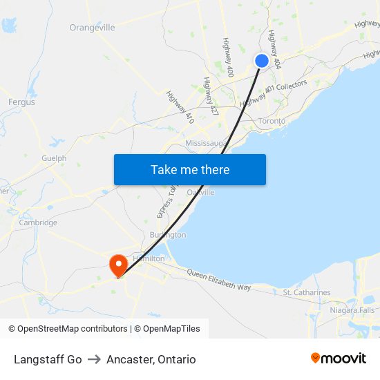 Langstaff Go to Ancaster, Ontario map