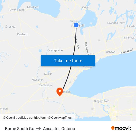 Barrie South Go to Ancaster, Ontario map