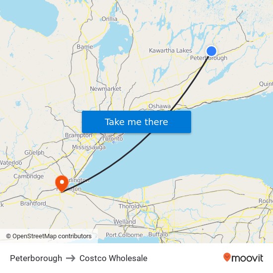 Peterborough to Costco Wholesale map