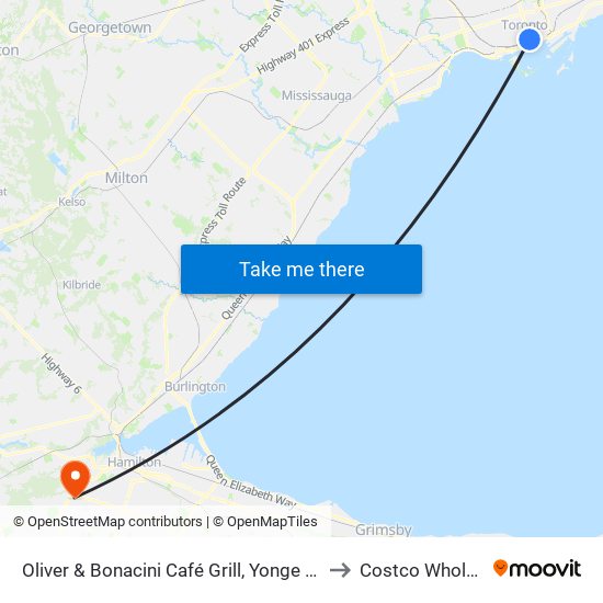 Oliver & Bonacini Café Grill, Yonge and Front to Costco Wholesale map