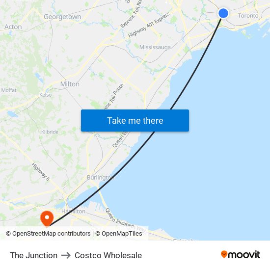 The Junction to Costco Wholesale map