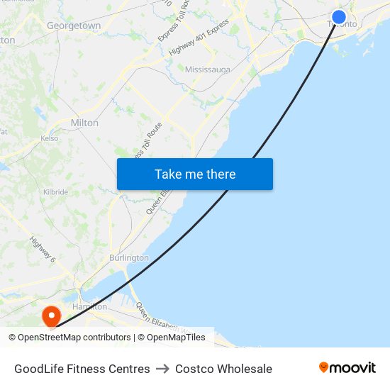 GoodLife Fitness Centres to Costco Wholesale map