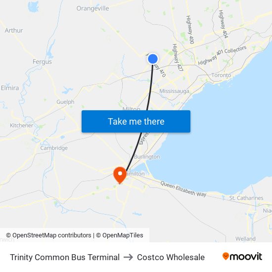 Trinity Common Bus Terminal to Costco Wholesale map