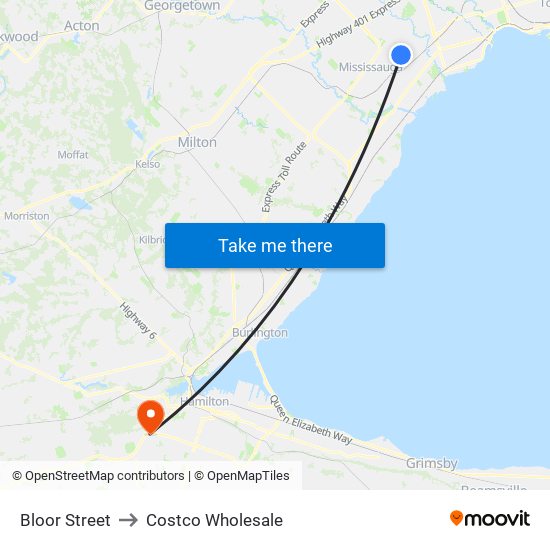 Bloor Street to Costco Wholesale map