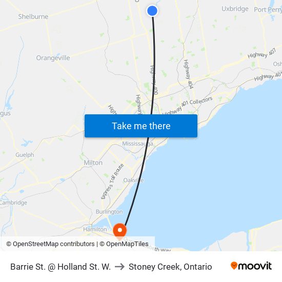 Barrie St. @ Holland St. W. to Stoney Creek, Ontario map