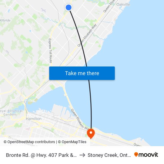 Bronte Rd. @ Hwy. 407 Park & Ride to Stoney Creek, Ontario map