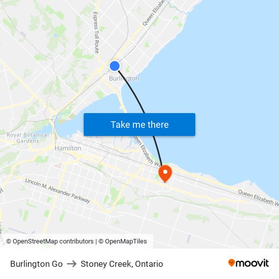 Burlington Go to Stoney Creek, Ontario map