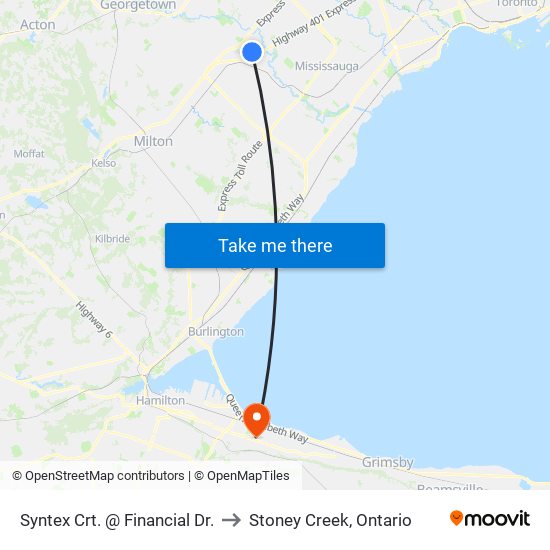 Syntex Crt. @ Financial Dr. to Stoney Creek, Ontario map