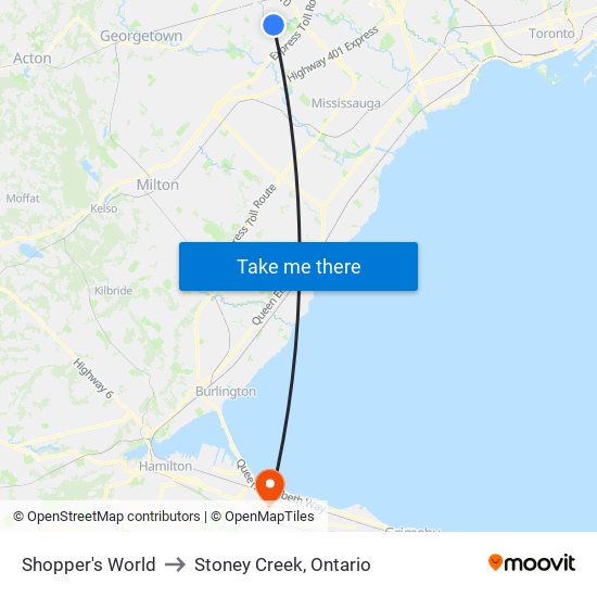 Shopper's World to Stoney Creek, Ontario map