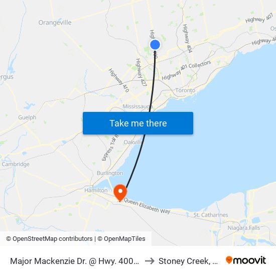 Major Mackenzie Dr. @ Hwy. 400 Park & Ride to Stoney Creek, Ontario map