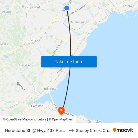 Hurontario St. @ Hwy. 407 Park & Ride to Stoney Creek, Ontario map