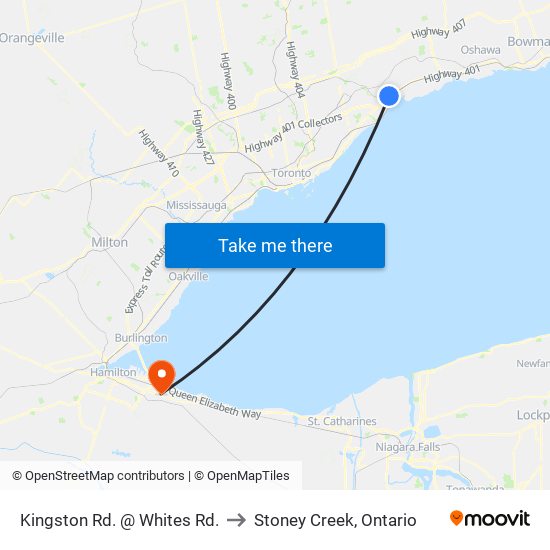 Kingston Rd. @ Whites Rd. to Stoney Creek, Ontario map