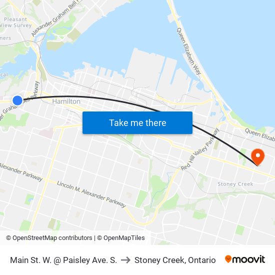 Main St. W. @ Paisley Ave. S. to Stoney Creek, Ontario map