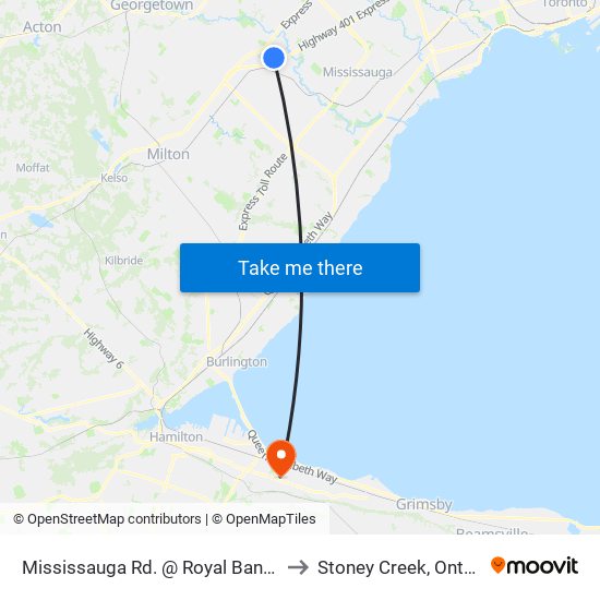 Mississauga Rd. @ Royal Bank Dr. to Stoney Creek, Ontario map