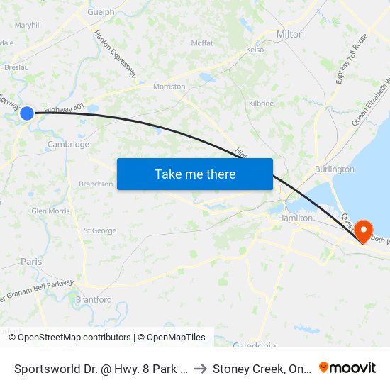 Sportsworld Dr. @ Hwy. 8 Park & Ride to Stoney Creek, Ontario map