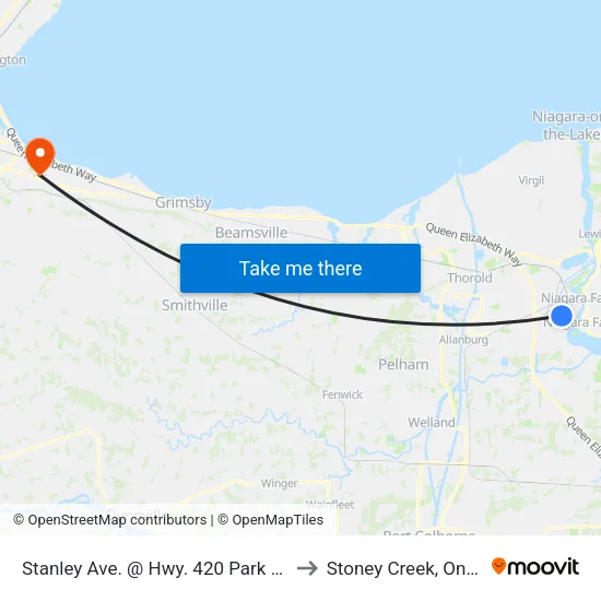 Stanley Ave. @ Hwy. 420 Park & Ride to Stoney Creek, Ontario map