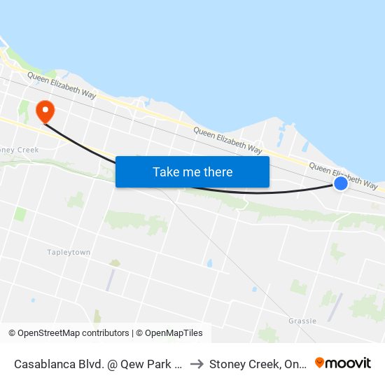 Casablanca Blvd. @ Qew Park & Ride to Stoney Creek, Ontario map