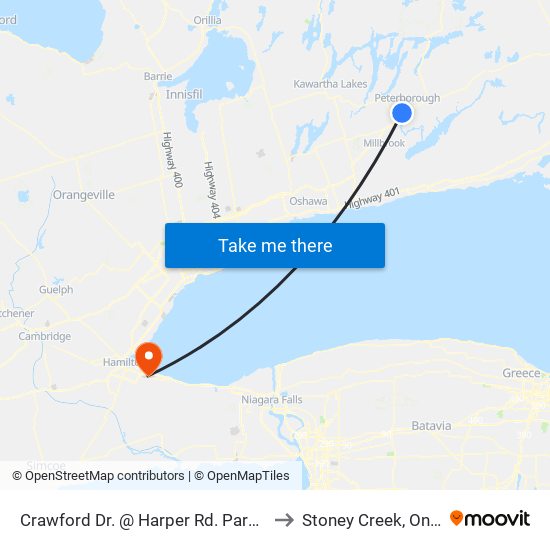Crawford Dr. @ Harper Rd. Park & Ride to Stoney Creek, Ontario map