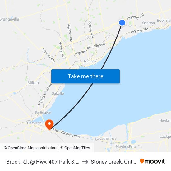 Brock Rd. @ Hwy. 407 Park & Ride to Stoney Creek, Ontario map