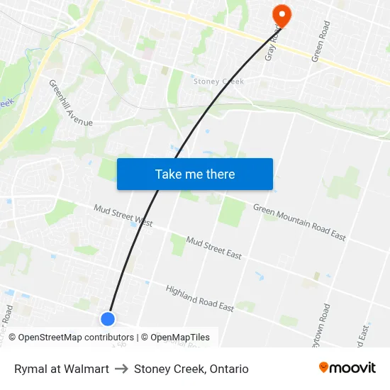 Rymal at Walmart to Stoney Creek, Ontario map