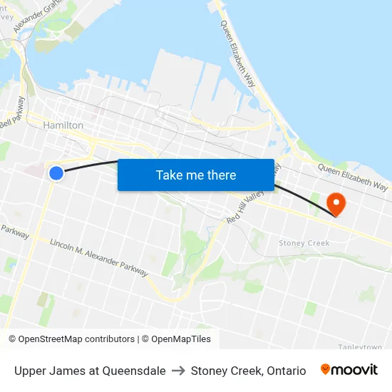 Upper James at Queensdale to Stoney Creek, Ontario map