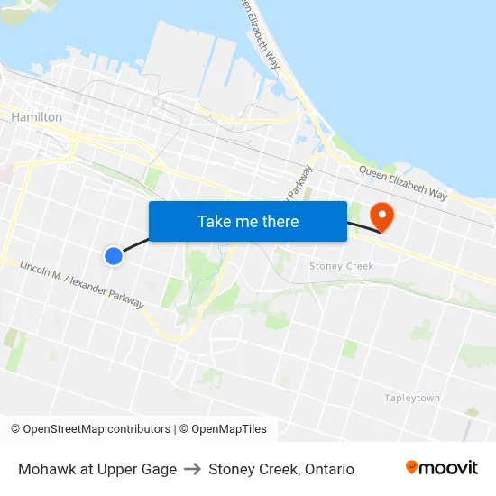 Mohawk at Upper Gage to Stoney Creek, Ontario map