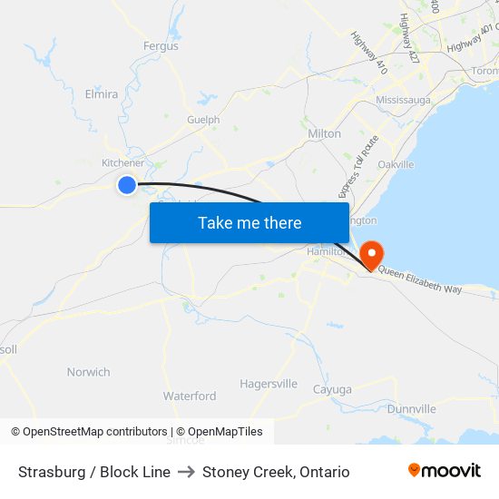 Strasburg / Block Line to Stoney Creek, Ontario map