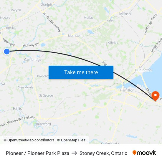 Pioneer / Pioneer Park Plaza to Stoney Creek, Ontario map