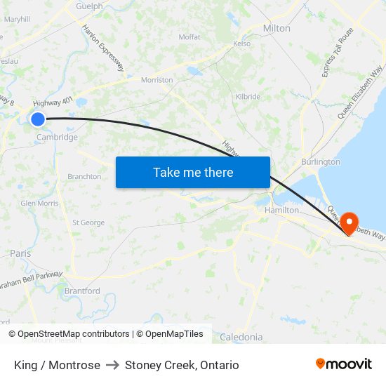 King / Montrose to Stoney Creek, Ontario map