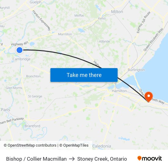 Bishop / Collier Macmillan to Stoney Creek, Ontario map