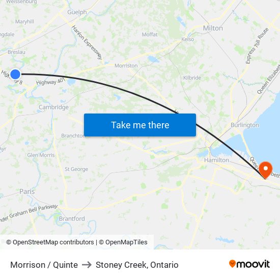 Morrison / Quinte to Stoney Creek, Ontario map