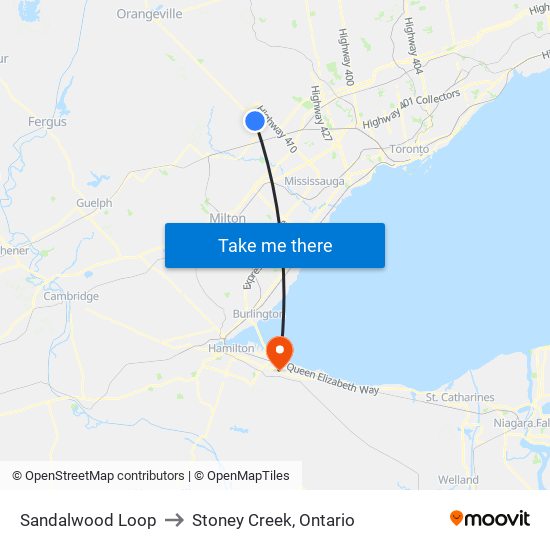 Sandalwood Loop to Stoney Creek, Ontario map