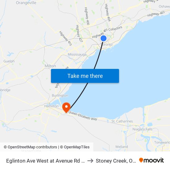 Eglinton Ave West at Avenue Rd East Side to Stoney Creek, Ontario map
