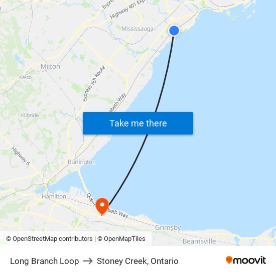 Long Branch Loop to Stoney Creek, Ontario map