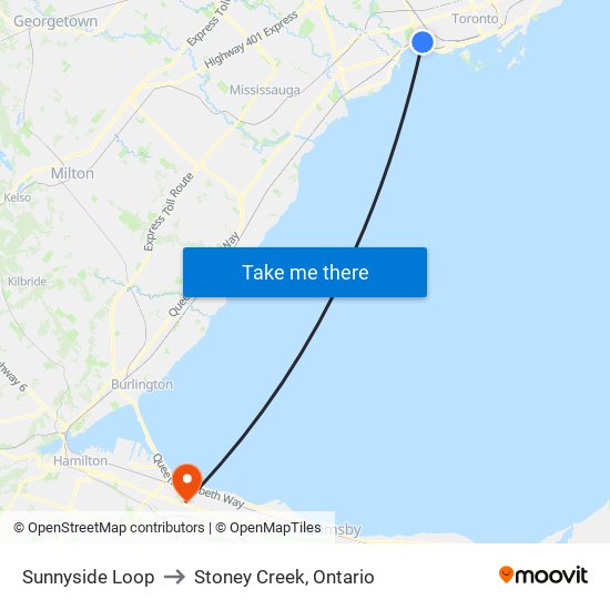 Sunnyside Loop to Stoney Creek, Ontario map
