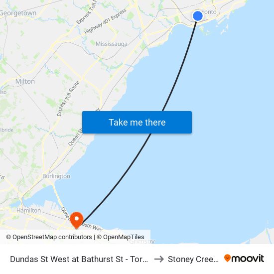 Dundas St West at Bathurst St - Toronto Western Hospital to Stoney Creek, Ontario map