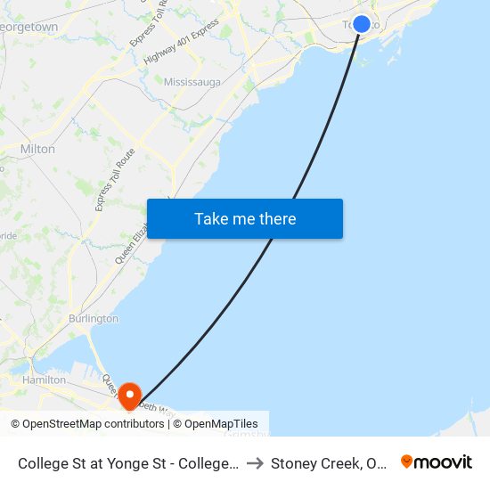 College St at Yonge St - College Station to Stoney Creek, Ontario map