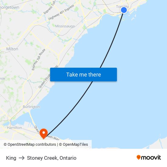 King to Stoney Creek, Ontario map