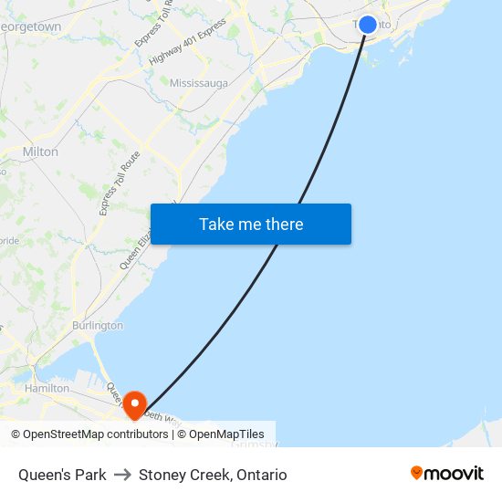 Queen's Park to Stoney Creek, Ontario map