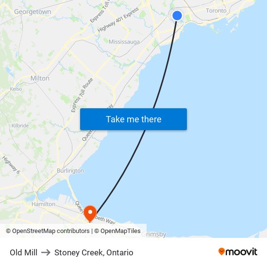 Old Mill to Stoney Creek, Ontario map