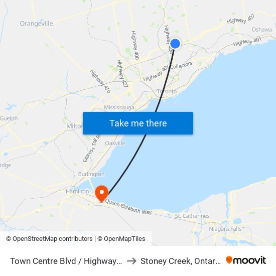 Town Centre Blvd / Highway 7 to Stoney Creek, Ontario map