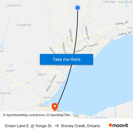 Green Lane E. @ Yonge St. to Stoney Creek, Ontario map