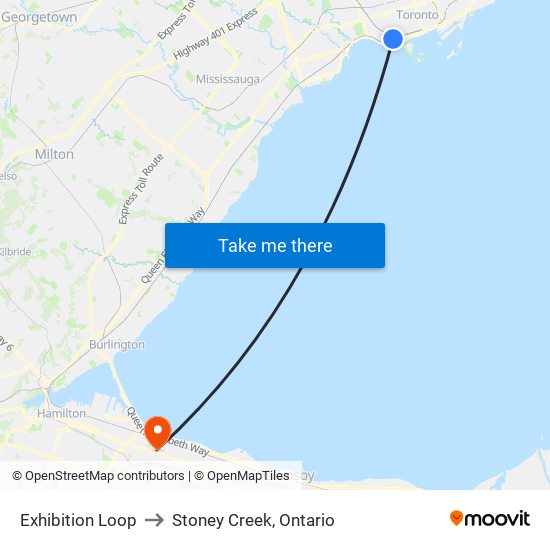 Exhibition Loop to Stoney Creek, Ontario map