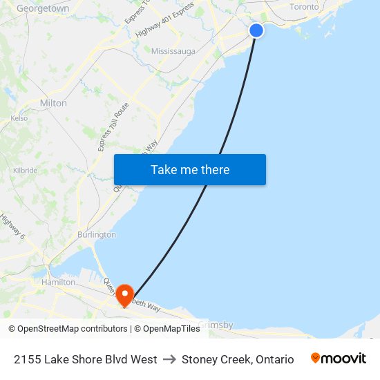 2155 Lake Shore Blvd West to Stoney Creek, Ontario map