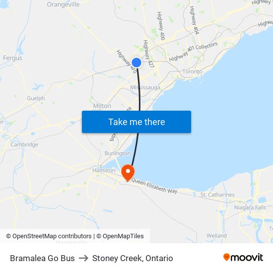 Bramalea Go Bus to Stoney Creek, Ontario map