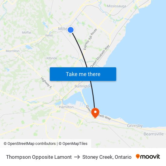 Thompson Opposite Lamont to Stoney Creek, Ontario map