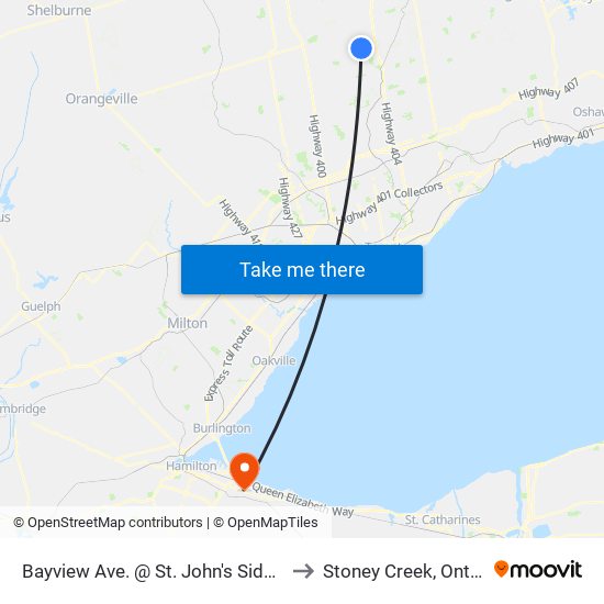 Bayview Ave. @ St. John's Sideroad to Stoney Creek, Ontario map