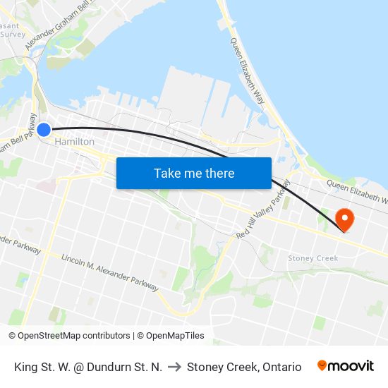 King St. W. @ Dundurn St. N. to Stoney Creek, Ontario map