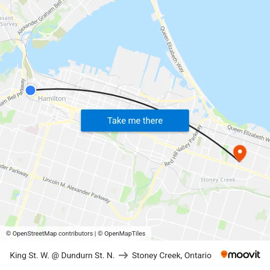 King St. W. @ Dundurn St. N. to Stoney Creek, Ontario map